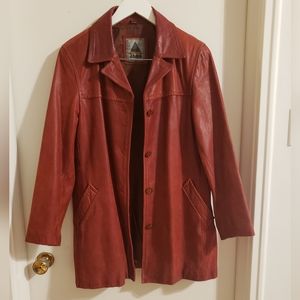 Aldo Vintage Leather Retro Red Semi Trench Lined Coat Boho Woman Large